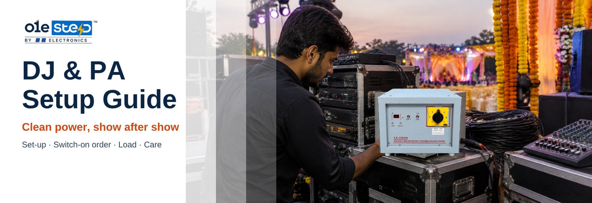 DJ adjusting an O1e Step ABDJ2 DJ stabilizer at an Indian wedding sound setup